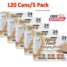 5 PCs- Fancy Feast Gravy Lovers Poultry & Beef Feast Variety Pack Canned , 3-oz