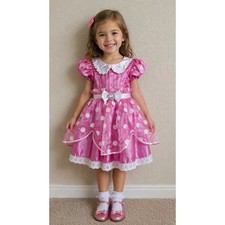 Disney Minnie Mouse Pink Polka Dot Costume Dress Size 4 Rhinestone Bow Lace