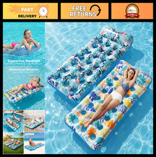 2 Pack Giant Inflatable Pool Float Mat with Headrest - Adult Water Lounger Raft