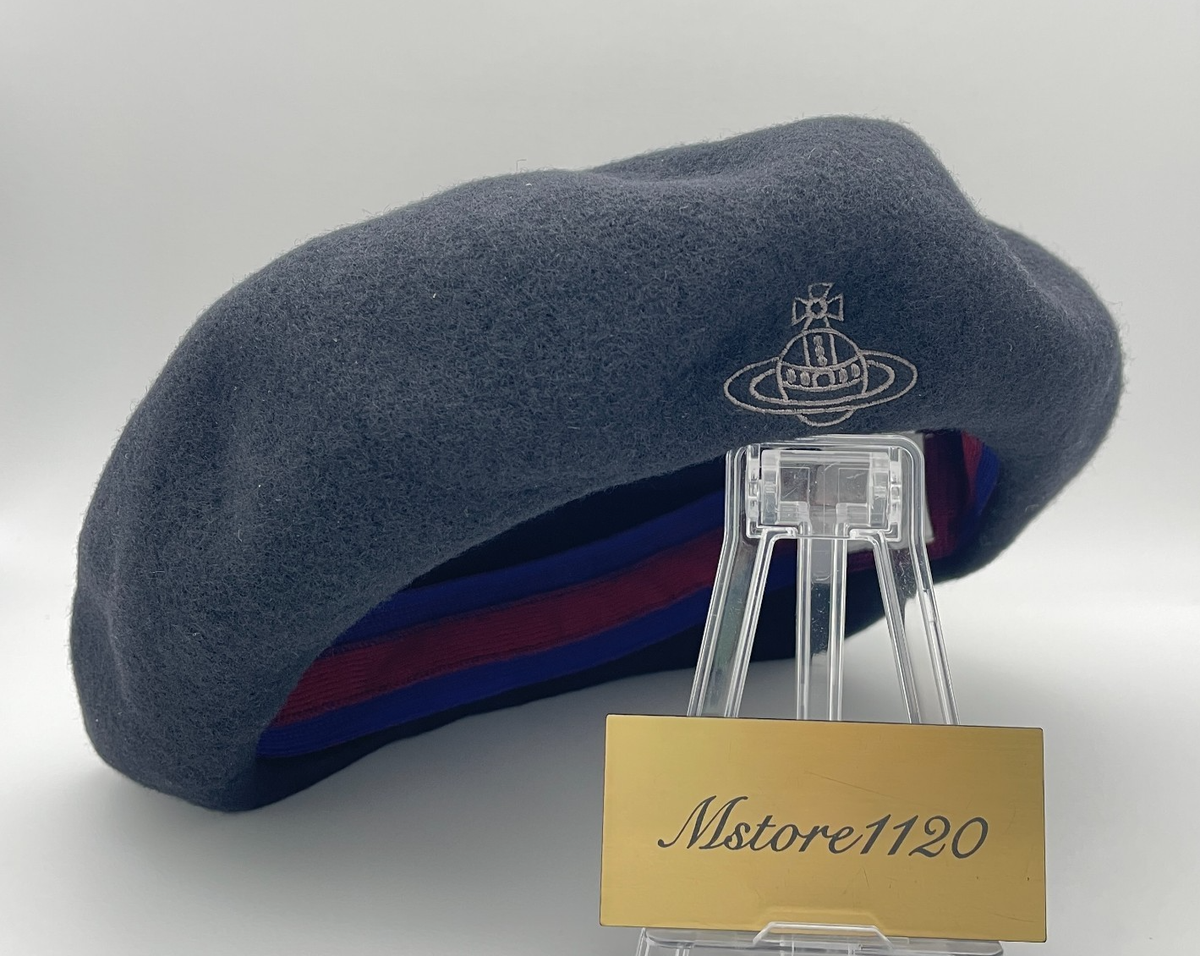 Vivienne Westwood Black Beret Hat Cap Orb Embroidery Wool Ladies