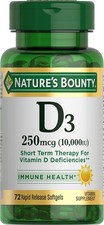Nature's Bounty Vitamin D 10000IU Softgels 72 Count Immune Bone