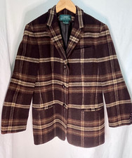 Vintage Ralph Lauren 100 Lambswool Plaid Tartan Blazer Riding Jacket Size 10