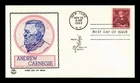 DR JIM STAMPS US COVER ANDREW CARNEGIE FIRST DAY ISSUE TRI COLOR CACHET