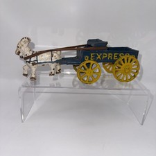 Vintage Cast Iron Goat Express Wagon Toy Yellow Spoke Wheels Antique Blue Cart