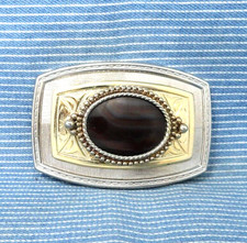 Classic Western Belt Buckle Cowboy Cowgirl Brown Banded Agate Vtg 80s  .GTA920