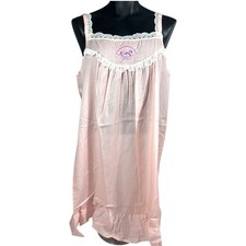 Velrose Vintage 60s Pink Nightgown Ruffle Hem Lace Medium Square Neck NWOT