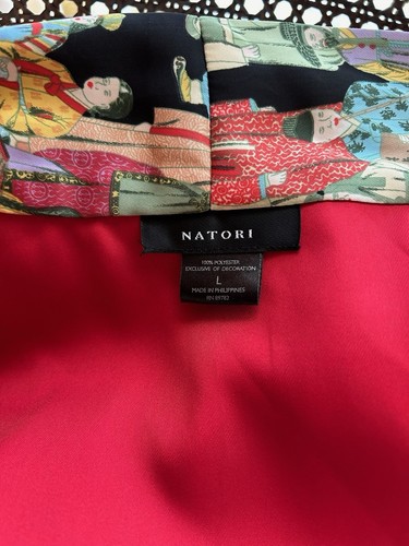 Natori Dynasty Kimono Robe-Designer Long Kimono Vintage Tassel Tie Red Lined L - Picture 14 of 20