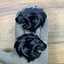 Lion Badges Emblem Lime Green Eye V2 Black, 2 Badges, Fender Angry Agressive