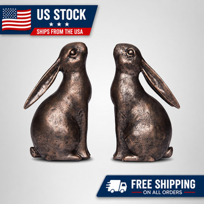 Rabbit Bookends Decorative Resin Book Ends - Bronze Finish