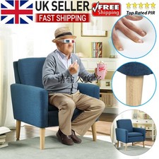 Image of Upholstered Armchair Couches with Rubber Wood Legs Blue Sofas for Living Room
