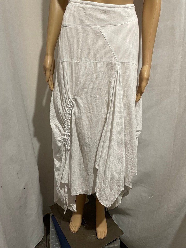 LEAF SIZE 16 WHITE COTTON DRAWSTRING HIPPY BOHO COASTAL  MIDI SKIRT