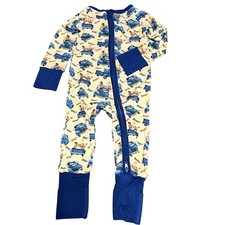 NEW Bamboo Baby Sleeper 3-6 mos Cream Blue Farm Trucks Animals Cuddly Super Soft