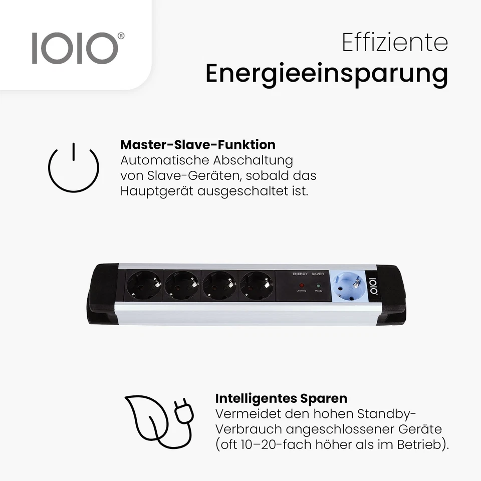 Aluminium Master Slave Steckdosenleiste Strom sparen 5-fach 1,5m Kabel  - Bild 3 von 4