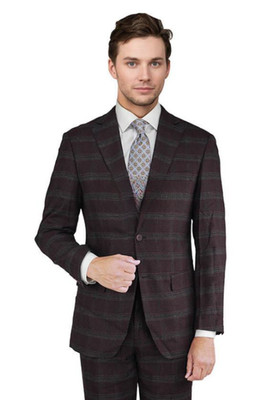 Giorgio Fiorelli Burgundy Plaid Suit 40R/34W Modern Fit 2 Button Formal