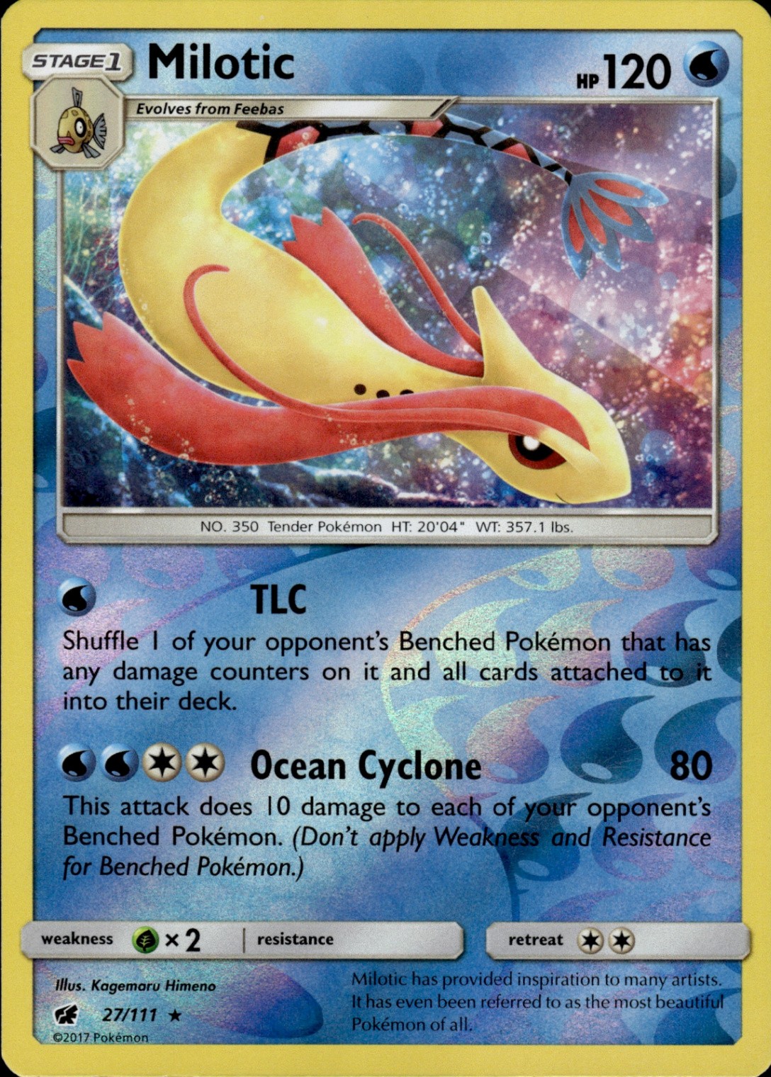 Pokemon TCG Reverse Holo Card Milotic SM - Crimson Invasion 27/111