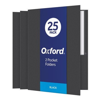Twin-Pocket Folders, Textured Paper, Letter Size, Black, Holds 100 Sheets, Bo...