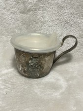 VTG Silver Plated Childrens Cup Sippy Lid Baby Teddy Bear Child Sippy Cup Patina