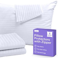Set of 8 Pillow Protectors with Zipper Queen Size - 100 Resistant to Stains,