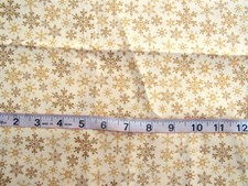 1 yd Cotton Fabric Cream with Metallic Gold Snowflakes