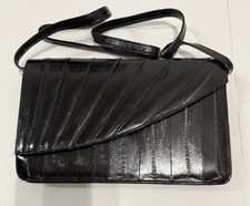 VINTAGE Purse Clutch Genuine Black EEL Skin Leather Shoulder Bag Made In Korea