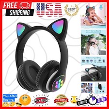 Kids Bluetooth Wireless Over-Ear Cat Ear Headphones with Microphone for Kids ...