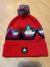 Burton Snowboards Youth Red Knit Hat with Mountains and Pompom One Size