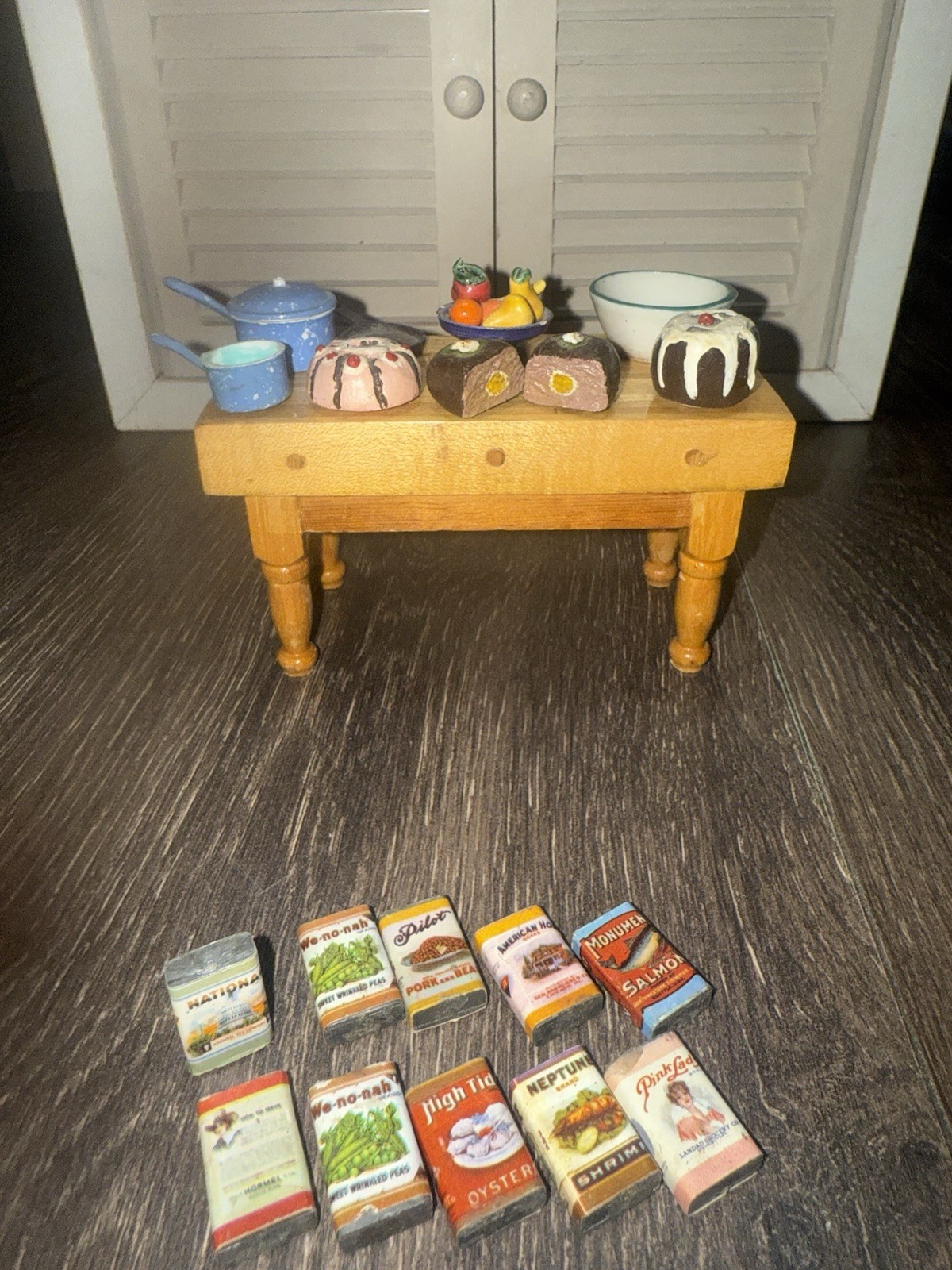 Vintage Dollhouse Miniature Kitchen Table Set 20 Pieces Antique Food Accessories