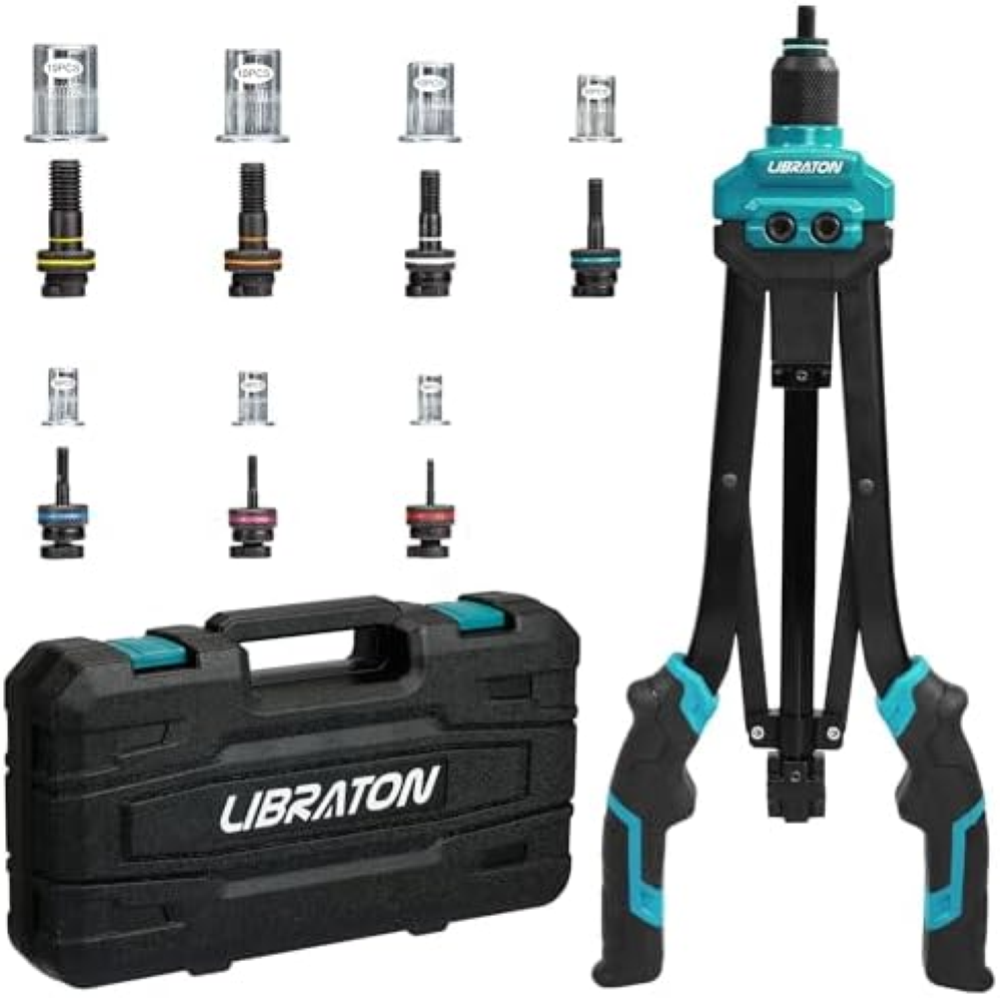 LIBRATON Strumento per rivetti da 40,6 cm, pistola rivnut a mano con 7 mandrini