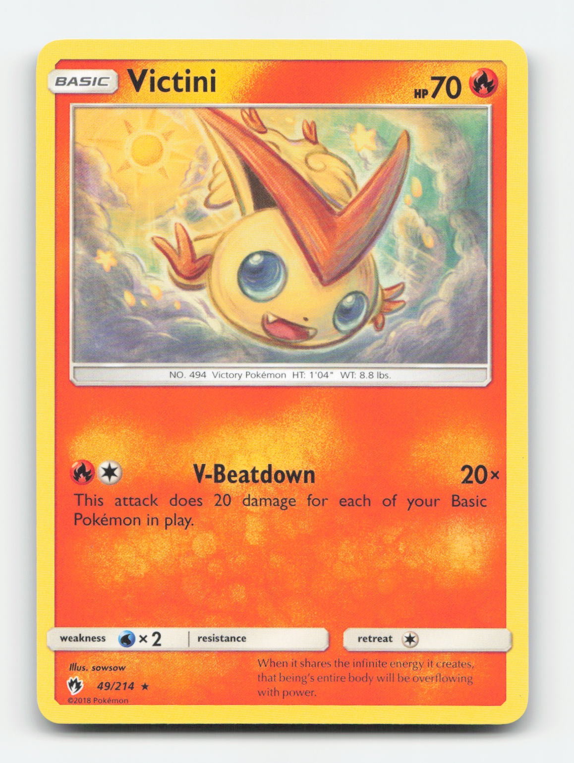 Victini 49/214 - R Lost Thunder Pokemon Reverse Holo NM