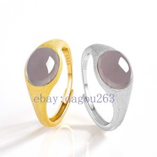 Certified Natural Hetian Jade Grey Purple Egg 925 Silver inlay Ring Fashion