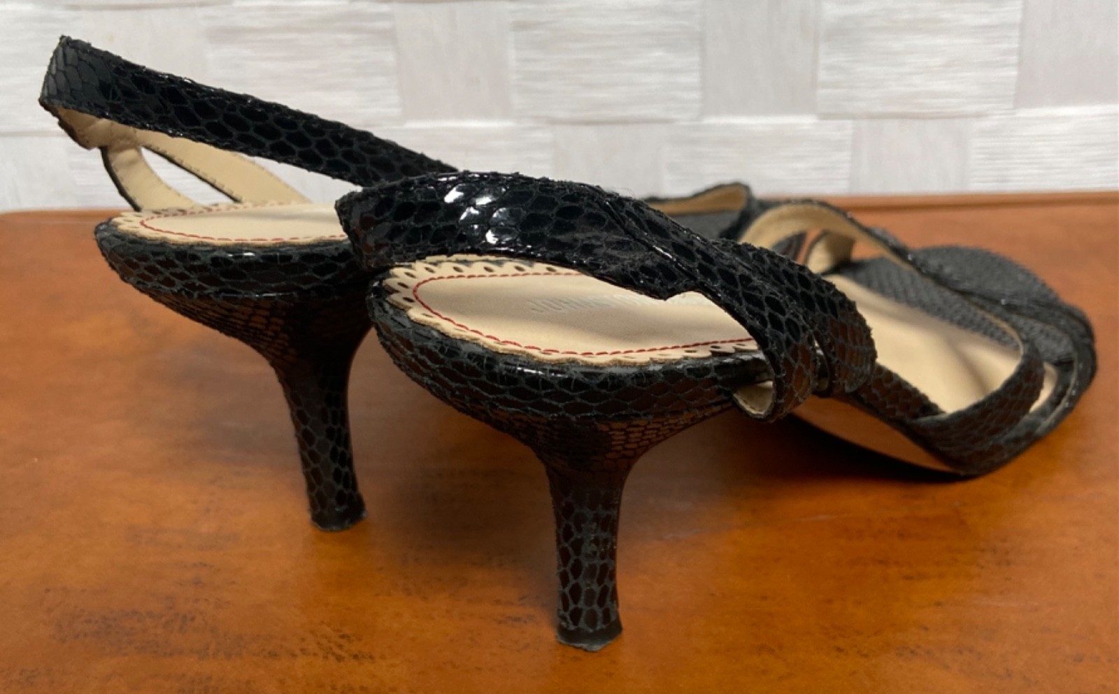 Johnston & Murphy Black Python Strappy Kitten Hee… - image 4