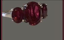 925 Sterling Silver Garnet Marquise Trilliant Trilogy Cocktail Ring - Size R.5