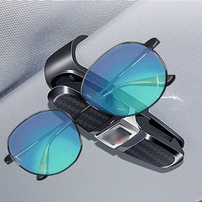 Car Sun Visor Sunglasses Card Holder Clip For Mercedes Benz Carbon Fiber Look Foto 2 de 2