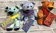Three Grateful Dead Collectible Plush Dancing Bears Daisy Snowflake Fire