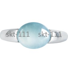 Certified Natural A-grade jade blue water egg face ring S925 silver inlaid ring