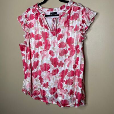 Tamara H. Women's Floral Fluttered Sleeveless V-Neck Lined Blouse Plus Size2X