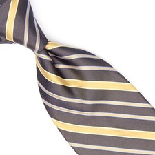 Ike Behar Mens Silk Necktie Blue Gold Stripe Textured Weave Woven Tie USA Made