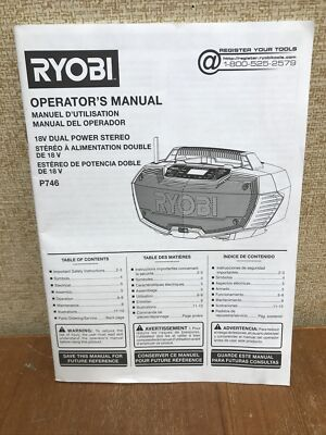 #ad Ryobi P746 Wireless Bluetooth Stereo Radio MANUAL ONLY $6.95