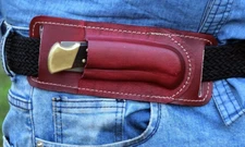 CUSTOM HANDMADE LEATHER GENIUNE HORIZENTAL SHEATH FOLDING POCKET KNIFE BUCK 110