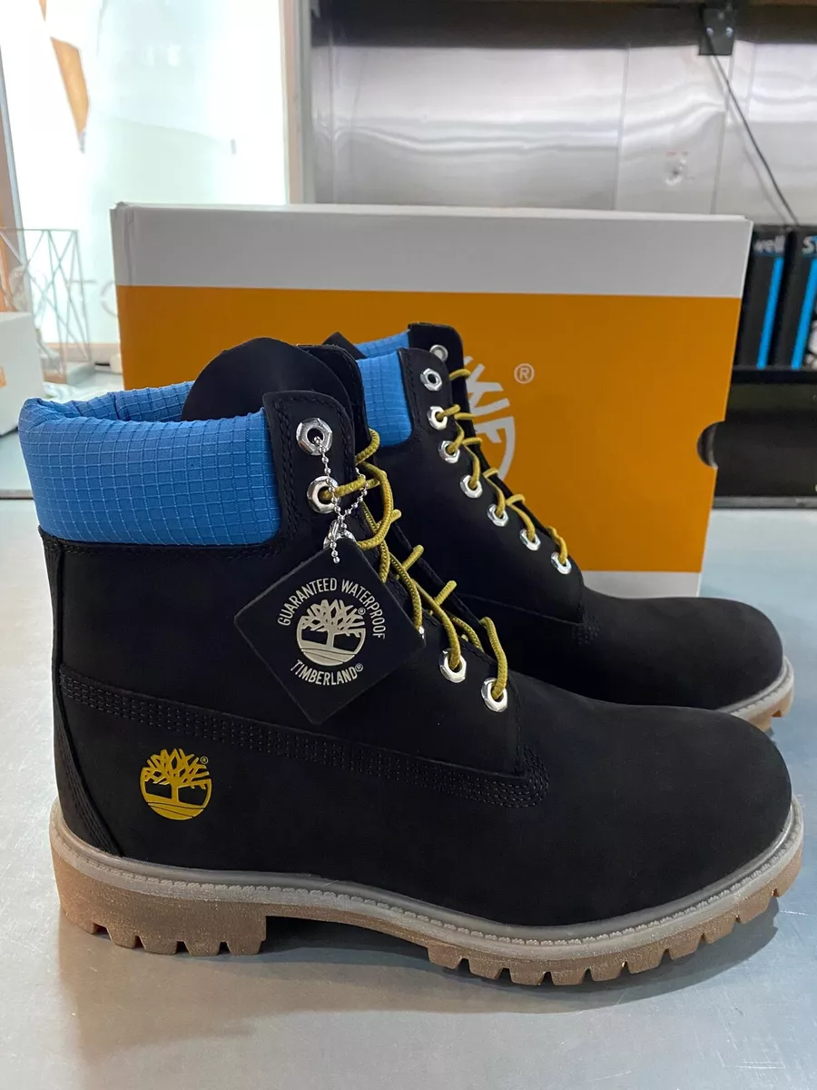 Timberland 6-Inch Premium Waterproof boots Men's Black nubuck/ blue NIB 0A5NY2