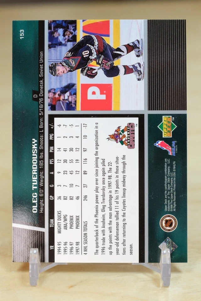 1998-99 Upper Deck Hockey Base #153 Oleg Tverdovsky - Phoenix Coyotes - Image 2 of 2