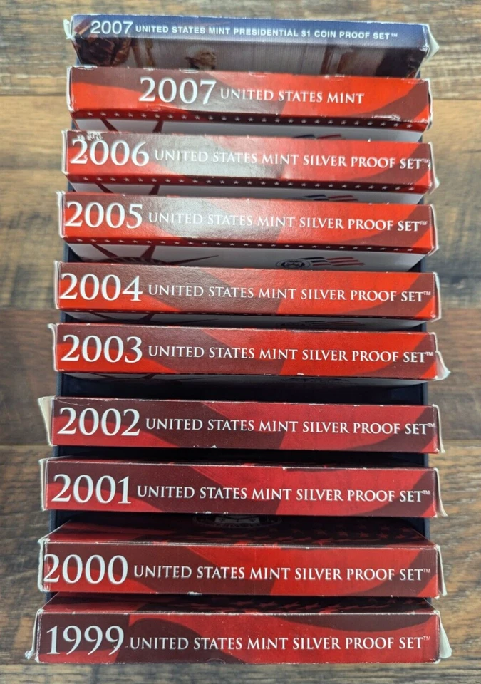 1999-2007(S) 9x Lot Run US Mint Red SILVER PROOF Set Complete w/ Box+COA - Image 2 of 4