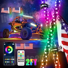 2x 2FT Spiral LED Fat Whip Lights Antenna RGB Chasing For RZR UTV ATV
