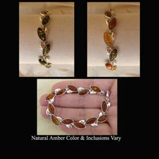 BALTIC GREEN MULTICOLOR or HONEY AMBER & STERLING SILVER HANDMADE LINK BRACELET