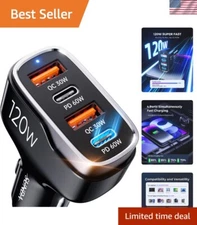 Portable 120W 4-Ports USB C Car Charger with LED - Wide Device Compatibility