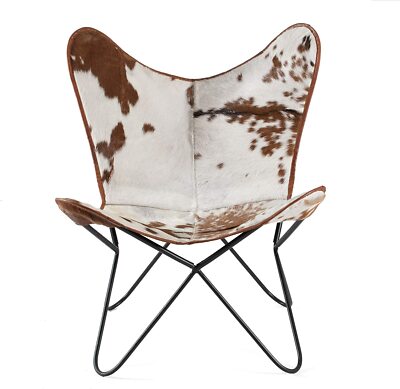 Faltbar Schmetterling Stuhl Vintage Akzent Rindsleder Sitz Modern Sling Lounge