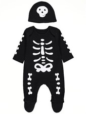 Baby Halloween Black Skeleton Sleepsuit and Hat Outfit