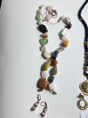 3 set of Multicolor Handmade Art Glass Bead Faux Necklace & Dangle Earrings NEW - Picture 3 of 7