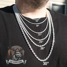 Italian Silver Rope Chain, SOLID 925 Sterling Silver Chain Necklace, Rope Link
