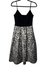 Eliza J Dress Size 8 Fit n Flare Black Leopard Jacquard Cocktail Spaghetti Strap